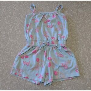 Cat & Jack XS (4/5) Blue/Pink Floral Sleeveless Summer Romper